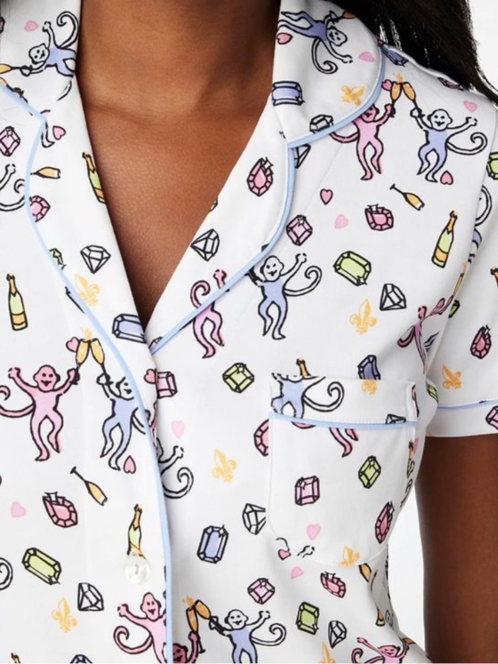 Roller Rabbit Women’s Playful Monkey Cheers Gems Polo Shortsleeve PJ Set Sz M